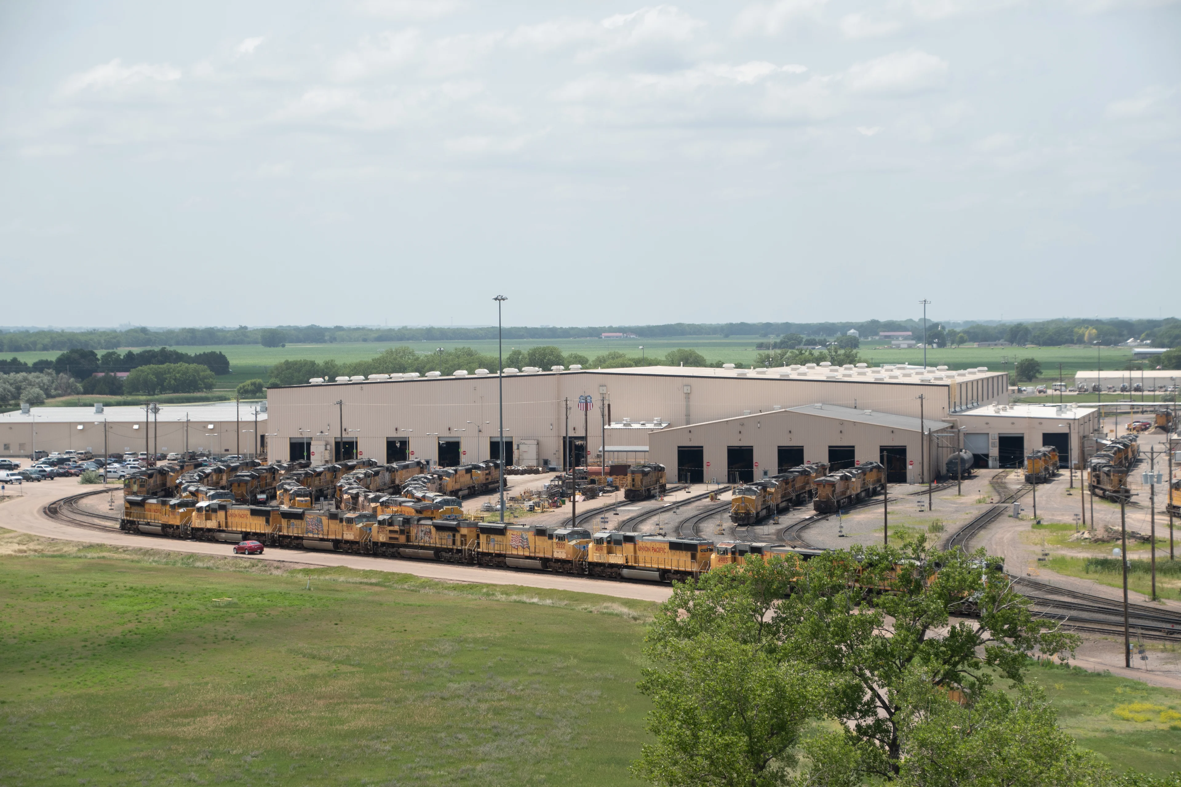 A view of the engine shops from the tower's observation deck