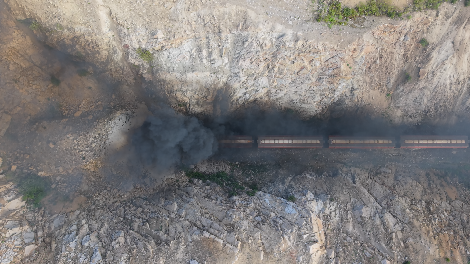 Drone shot of the black fog of Blossburg